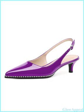 Slingback Kitten Heel Pumps Pointed Toe Beaded Dress Shoes
